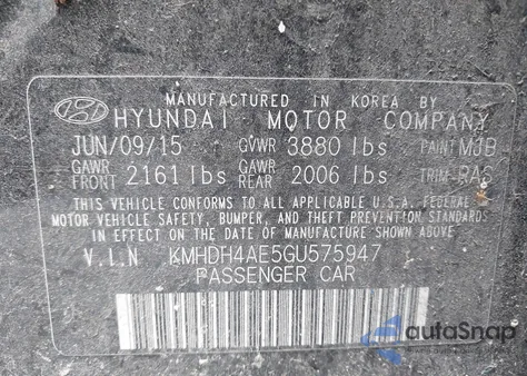 2016 Hyundai Elantra Se from USA, damaged, VIN KMHDH4AE5GU575947